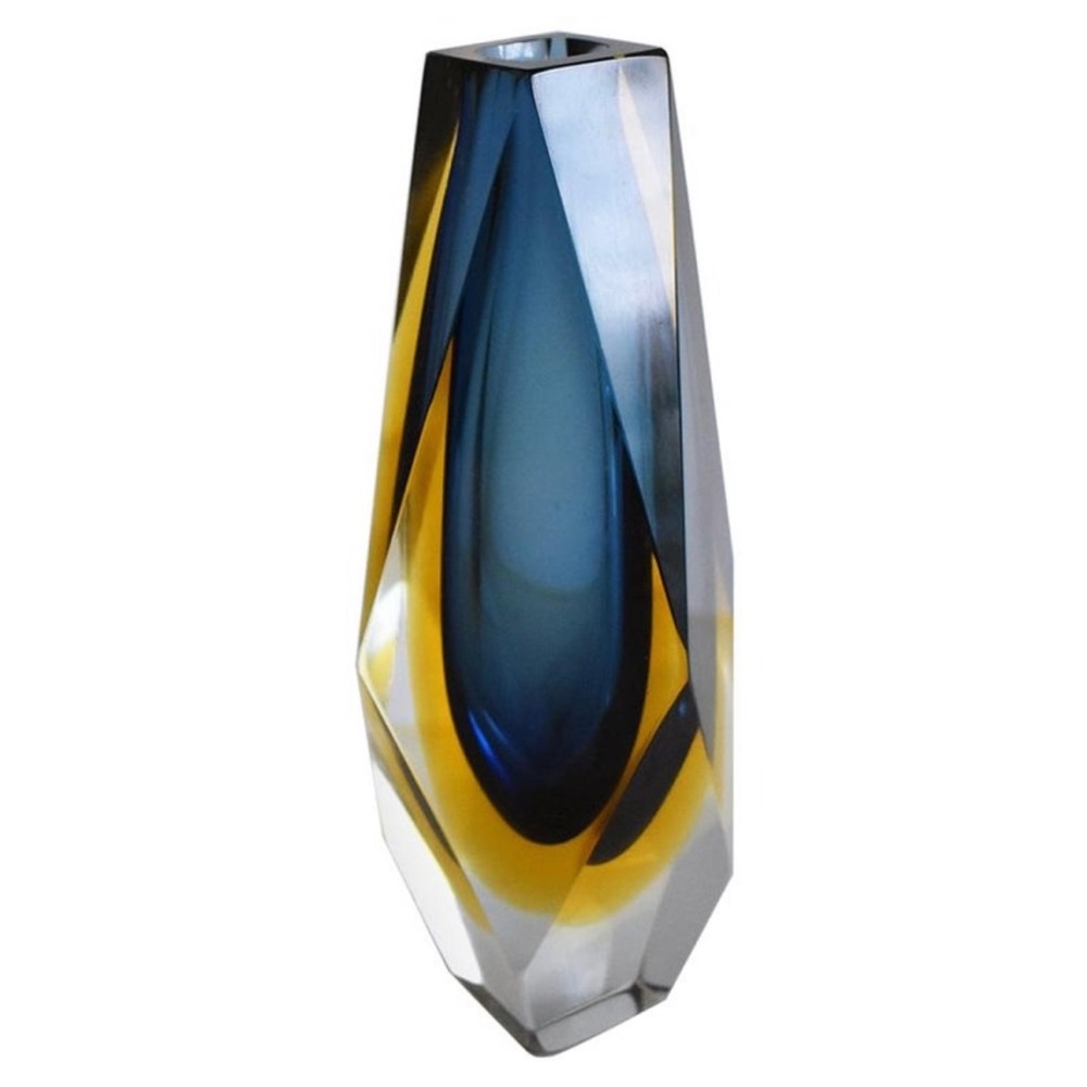 Midcentury Rare Faceted Murano Sommerso Vase